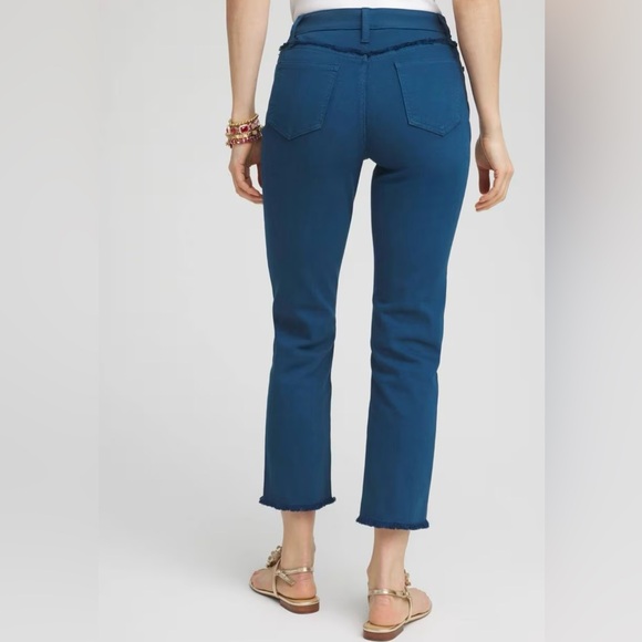 Chico's Girlfriend Frayed Cropped Seaport Blue Jeans - Picture 2 of 13